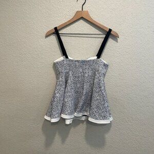 Contrast Textured Peplum Tweed Top in Blue Small